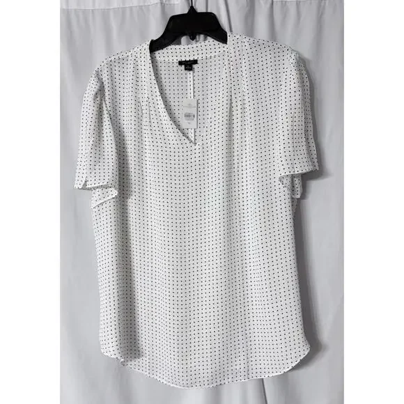 NWT Ann Taylor Factory Womens Short Sleeve V Neck Pullover Top Blouse Shirt XL - Picture 1 of 12